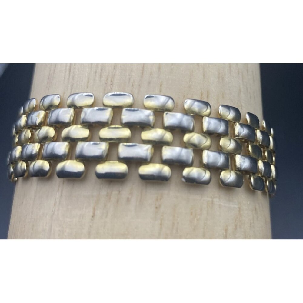 Vintage Bracelet Gold Plated Strap Maillon Brick Link 7.25" x 5/8" LOOK READ - Picture 9 of 12